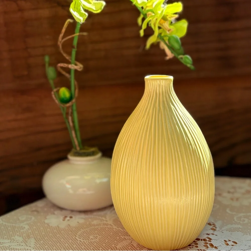 Crate&Barrel Green Etched Vase
